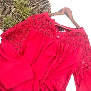 Lane Bryant Womens Shirt Blouse Red Lace Bell Sleeve  V Neck Plus Size 22/24